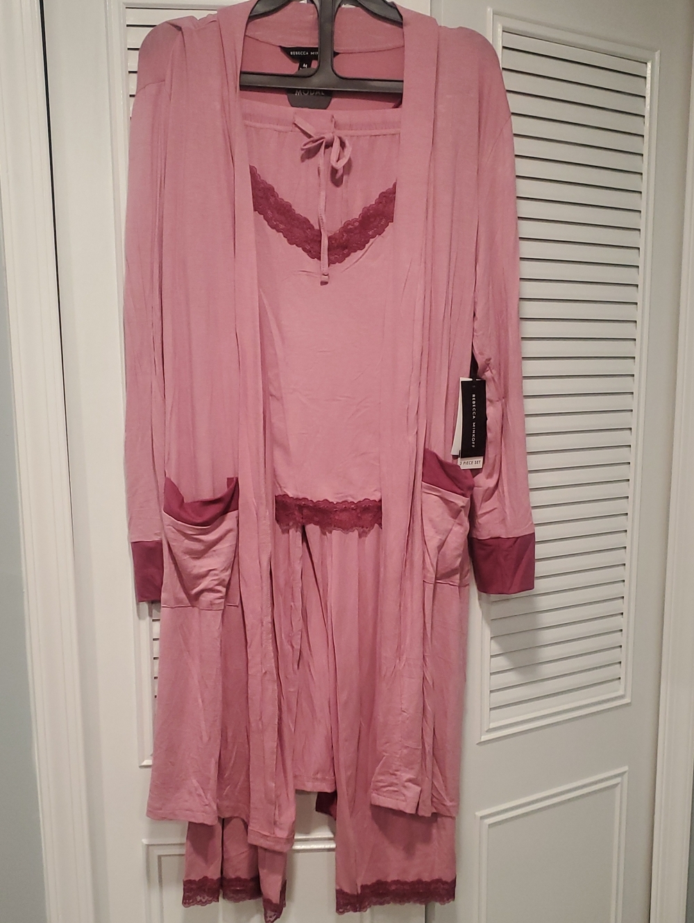 Rebecca Minkoff Dusty Rose Three-Piece Lace Trim Sleep Set